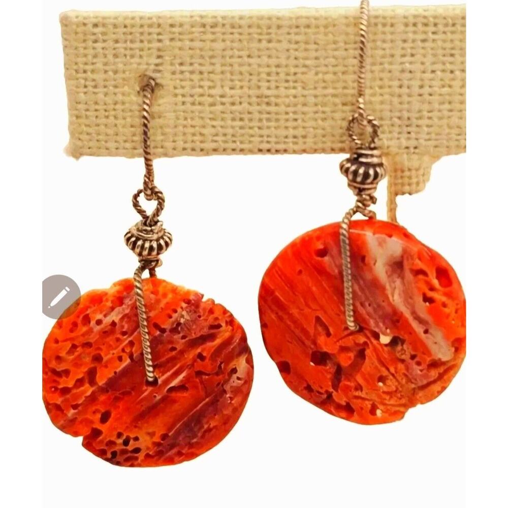 Vibrant Orange Spiny Oyster Sterling Artisan Earring New